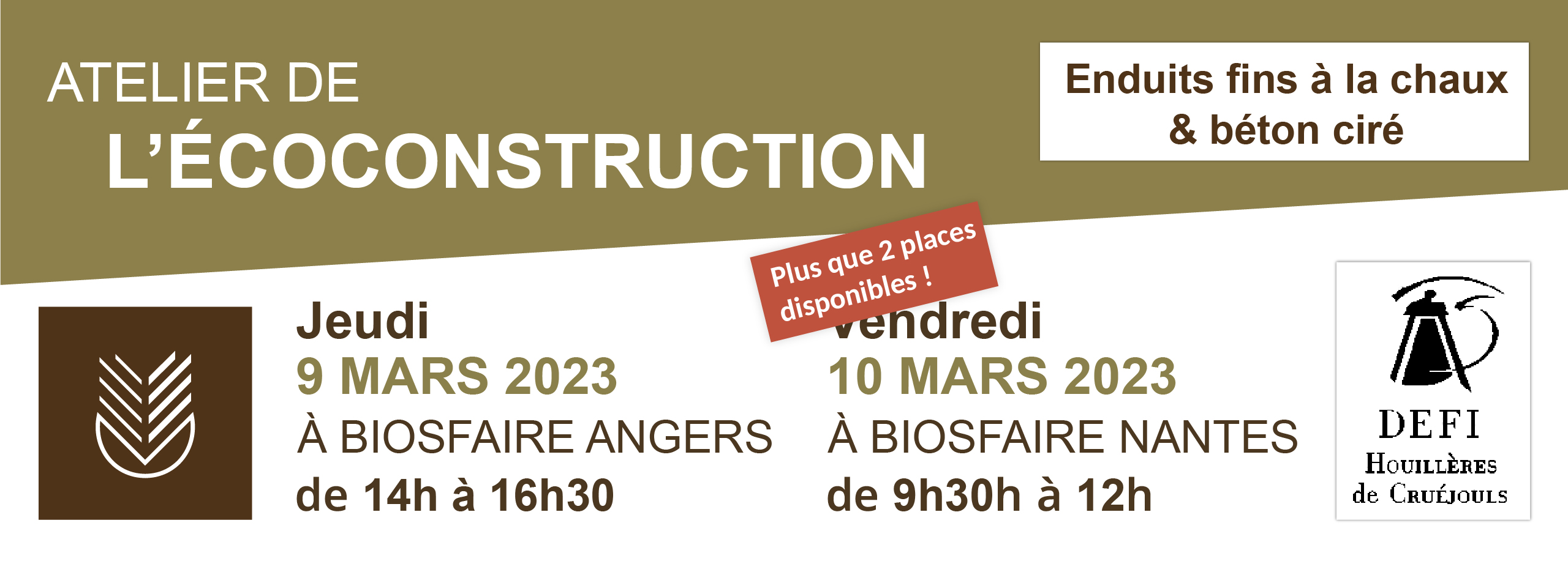 Plus que deux places pour l'atelier de l'écoconstruction de mars 2023 à Nantes